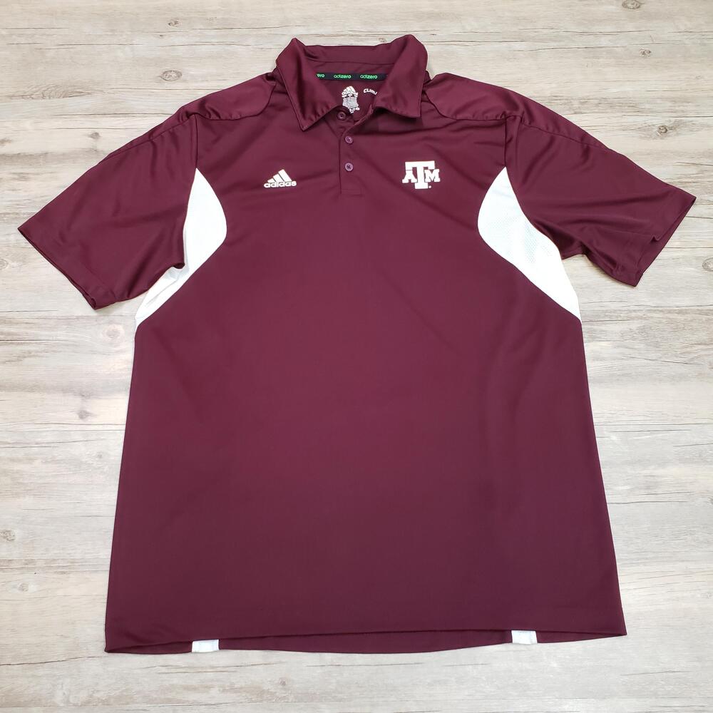 Texas A&M Aggies Shirt Polo Mens Large Red NCAA Football Adidas Climalite